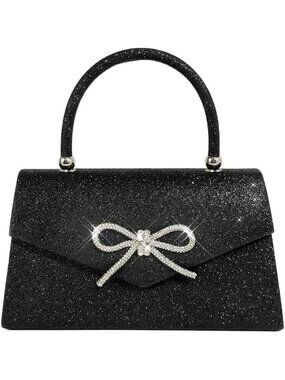 〽️ Women's Black Sparkly Bow Clutch Purse Rhinestone Glitter Evening Bag